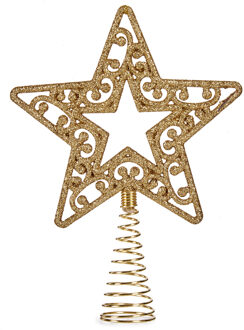 Krist+ Kerstboompiek - ster - glitter - goudkleurig - kunststof - 17 cm - kerstboompieken