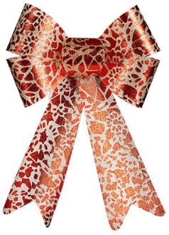 Krist+ Kerstboomversiering ornament strikjes/strikken rood/creme print 15 x 25 cm