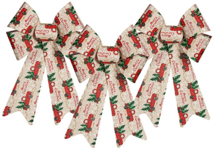 Krist+ Kerstboomversiering strik - 3x stuks - creme/rood print - 15 x 25 cm