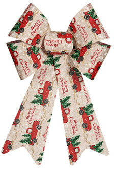 Krist+ Kerstboomversiering strik - creme/rood print - 15 x 25 cm