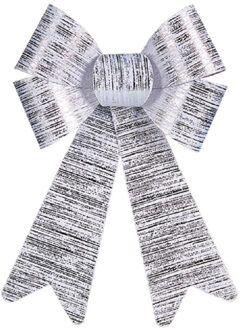 Krist+ kerstboomversiering strik - zilver glimmend - 15 x 25 cm - Kersthangers Zilverkleurig