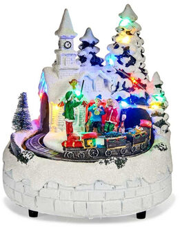 Krist+ Kerstdorp kerst tafereel - rijdende trein - met led verlichting en muziek - 19 cm