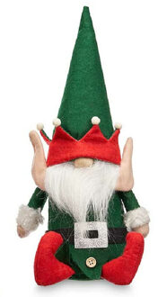 Krist+ kerstelf knuffel - 35 cm - pluche - groen/rood - kerstknuffel elf