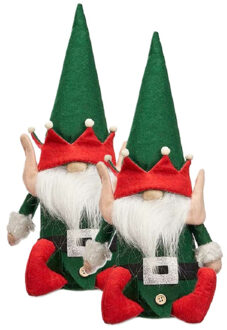Krist+ kerstelf knuffels - 2x - 35 cm - pluche - groen/rood - kerstknuffel elf