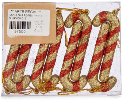 Krist+ Kersthangers - 8x - zuurstokken - rood/goud - 11 cm