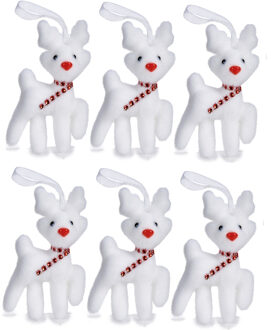 Krist+ Kersthangers rendieren - 6x st - wit - 11 cm - kunststof - kerstornamenten