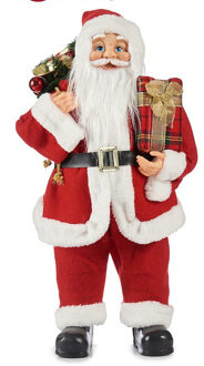 Krist+ Kerstman decoratie pop - L35 x B26 x H60 cm - polyester - staand - kerst figuur - beeld Rood