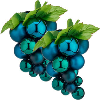 Krist+ Kerstornament druiventros - 2x stuks - blauw - 20 cm - kunststof - kersthanger fruit - wijn thema