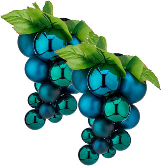 Krist+ Kerstornament druiventros - 2x stuks - blauw - 28 cm - kunststof - kersthanger fruit - wijn thema