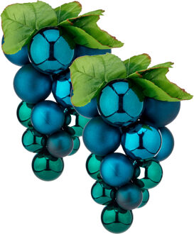 Krist+ Kerstornament druiventros - 2x stuks - blauw - 33 cm - kunststof - kersthanger fruit - wijn thema