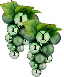 Krist+ Kerstornament druiventros - 2x stuks - groen - 20 cm - kunststof - kersthanger fruit - wijn thema