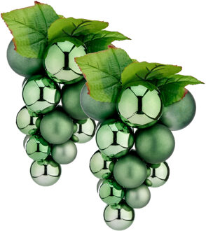 Krist+ Kerstornament druiventros - 2x stuks - groen - 25 cm - kunststof - kersthanger fruit - wijn thema