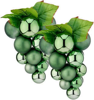 Krist+ Kerstornament druiventros - 2x stuks - groen - 28 cm - kunststof - kersthanger fruit - wijn thema