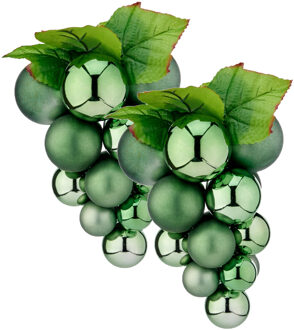 Krist+ Kerstornament druiventros - 2x stuks - groen - 33 cm - kunststof - kersthanger fruit - wijn thema