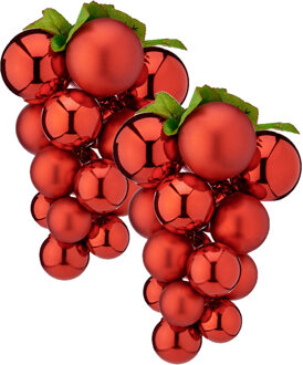 Krist+ Kerstornament druiventros - 2x stuks - rood - 20 cm - kunststof - kersthanger fruit - wijn thema