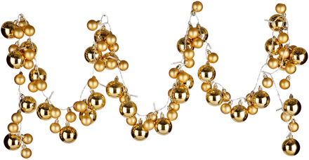 Krist+ Kerstslinger - verlicht - met kerstballen - 93 LEDs - goud - op batterij Goudkleurig