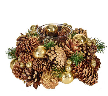 Krist+ kerststukje kaarsenhouder - bruin goud 18 cm