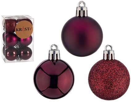 Krist+ kleine kerstballen - 12x stuks - wijn/bordeaux rood - kunststof -4 cm - Kerstbal