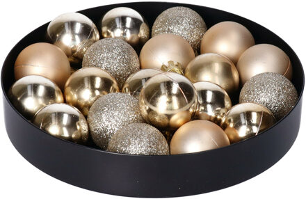 Krist+ Kleine kerstballen - 20x - kunststof - champagne - 3 cm - kerstversiering