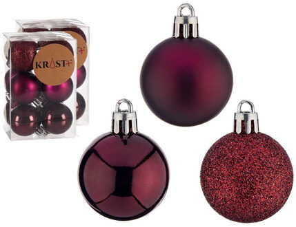 Krist+ kleine kerstballen - 24x st- bordeaux rood - kunststof -4 cm - Kerstbal