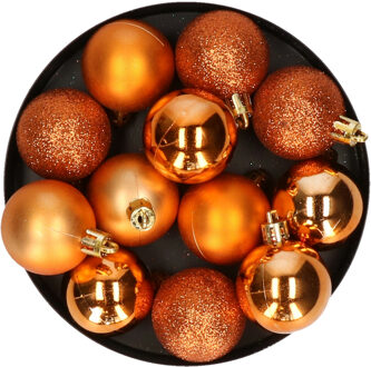 Krist+ Kleine kerstballen - 24x st- oranje - kunststof - 4 cm -mat/glans/glitter