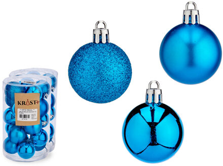 Krist+ Kleine kerstballen - 40x st- helder blauw - kunststof - 4 cm -mat/glans/glitter