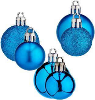 Krist+ Kleine kerstballen - 40x st - turquoise blauw - 3 en 4 cm - mat/glans/glitter