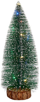 Krist+ Kleine/mini decoratie kerstboompje van 35 cm met gekleurde LED lichtjes Groen