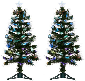 Krist+ Kunstkerstbomen met verlichting - 2x stuks - H90 cm - LED - Kunstkerstboom Multikleur