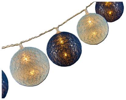 Krist+ LED Lichtslinger/lichtsnoer - 10 led bolletjes - D6 cm - blauw/donkerblauw mix - 200 cm