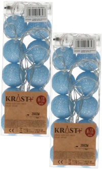 Krist+ LED Lichtslinger/lichtsnoer - 2x - 10 led bolletjes - D4 cm - lichtblauw - 200 cm - batterijen