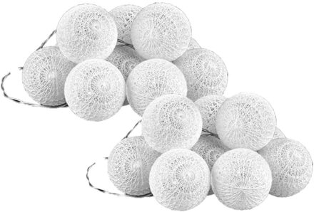 Krist+ LED Lichtslingers/lichtsnoeren - 2x - 10 led bolletjes - D4 cm - wit - 200 cm - batterijen