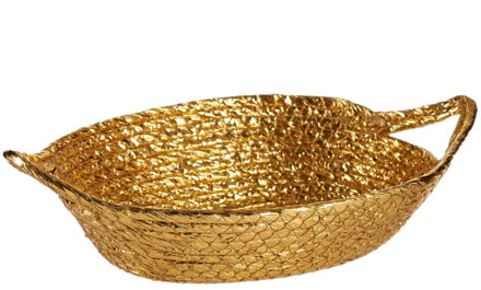 Krist+ Metallic goud zeegras opslag of brood mandjes 26 x 22 x 8 cm Goudkleurig
