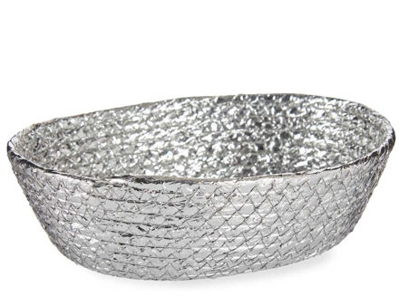 Krist+ Metallic zilver zeegras opslag of brood mandjes 24 x 19 x 8 cm