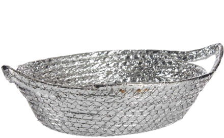 Krist+ Metallic zilver zeegras opslag of brood mandjes 26 x 22 x 8 cm