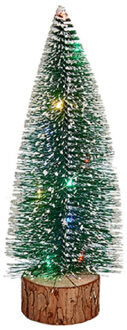 Krist+ Mini decoratie kerstboompje - met licht - H25 cm - groen - kunststof - Kerstdorpen