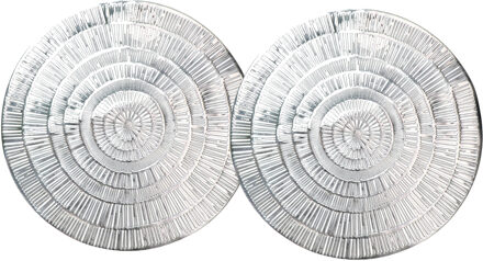Krist+ Placemat - Set van 2x stuks - metallic zilver - rond - D38 cm - kunststof - Voor o.a. Kerstmi