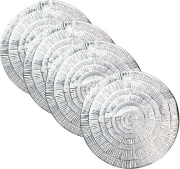 Krist+ Placemat - Set van 4x stuks - metallic zilver - rond - D38 cm - kunststof - Voor o.a. Kerstmi
