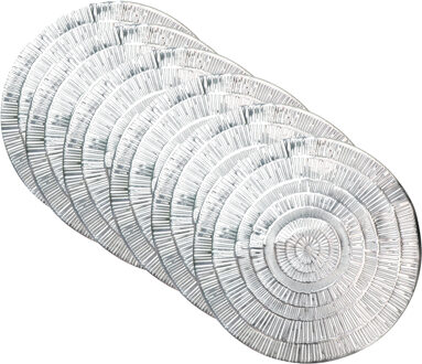 Krist+ Placemat - Set van 8x stuks - metallic zilver - rond - D38 cm - kunststof - Voor o.a. Kerstmi
