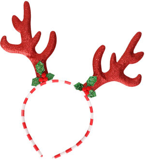 Krist+ Rendier diadeem - 24 cm - rood glitter - gewei - haarband - kerst - kinderen en volwassenen Bruin