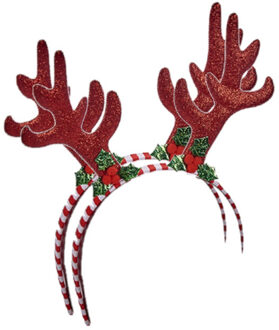 Krist+ Rendier diadeem - 2x - 24 cm - rood glitter - gewei - haarband - kerst - kinderen en volwassenen