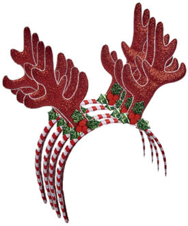 Krist+ Rendier diadeem - 4x - 24 cm - rood glitter - gewei - haarband - kerst - kinderen en volwassenen
