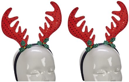 Krist+ Rendier diadeems - 2x - gewei - rood met groen - Kerst haarband - kerstaccessoire