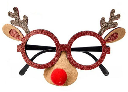 Krist+ Rendier feestbril - met neus - bruin/goud - 15 cm - bril met neus - rendier accessoires