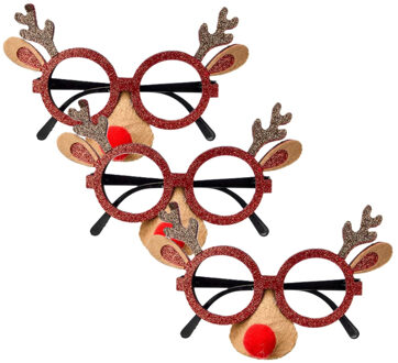 Krist+ Rendier feestbrillen - 6x - met neus - bruin/goud - 15 cm - bril met neus - rendier accessoires