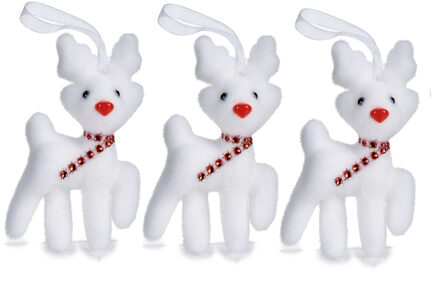 Krist+ rendier kersthangers - 3x - wit - 11 cm - kunststof