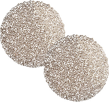 Krist+ Set van 2x stuks ronde gedecoreerde Placemats metallic koper look diameter 38 cm