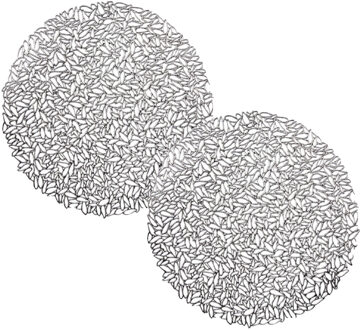 Krist+ Set van 2x stuks ronde gedecoreerde Placemats metallic zilver look diameter 38 cm - Placemats Zilverkleurig