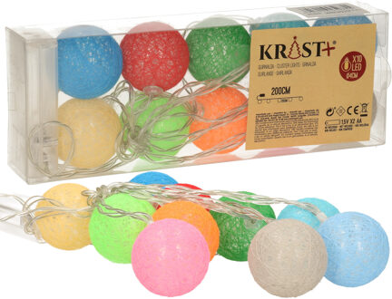 Krist+ Set van 3x stuks feestverlichting lichtsnoer met katoenen balletjes 4 cm gekleurd 200 cm