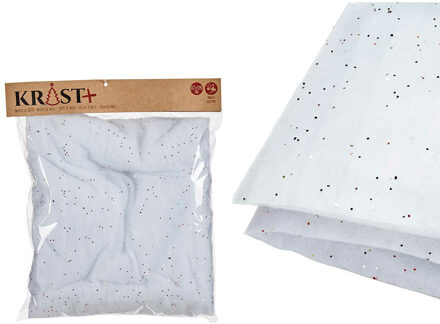 Krist+ Sneeuwdekens/sneeuwtapijt - 2x st - wit - 114 x 96 cm - met glitter - polyester